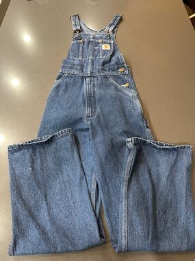 Carhartt Bib Overalls Mens 30x30 Darkstone Cotton Blue R07 DST Denim Workwear